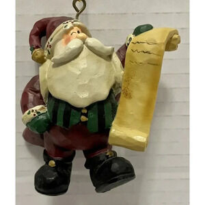 Santa Carrying Gold Toy Bag and Holding Naughty Or Nice List‎ Ornament ￼3 Inch